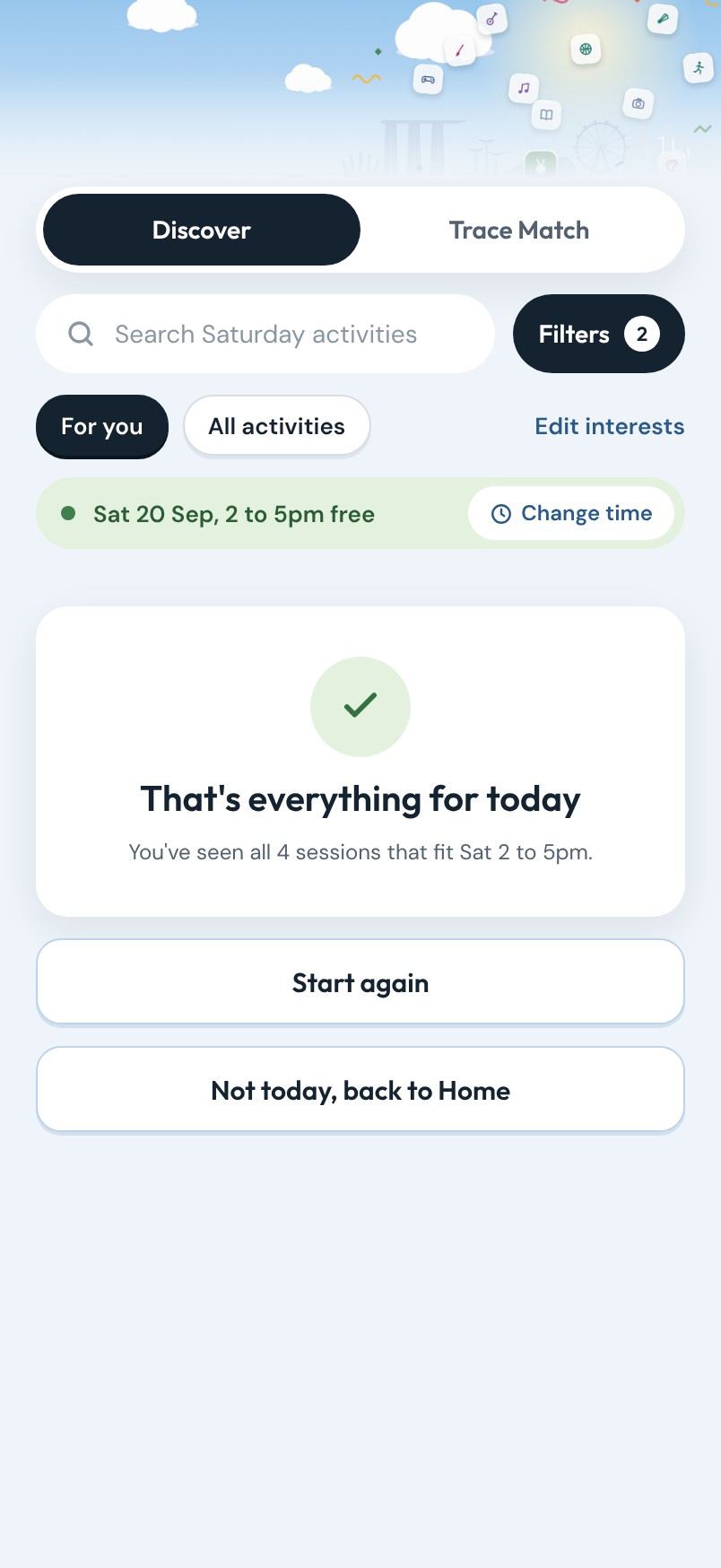 That's everything for today. You've seen all 4 sessions that fit Sat 2 to 5pm.