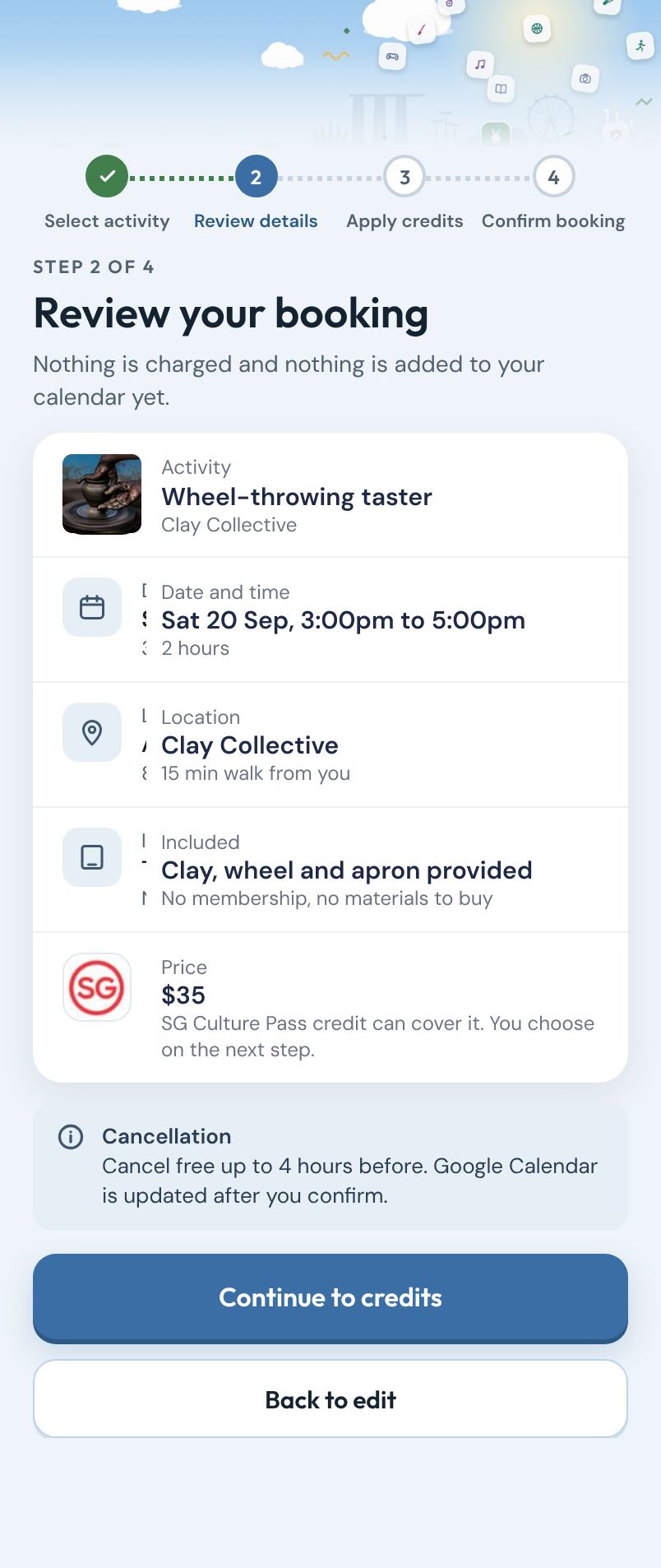 Step 2 of 4. Review your booking: Wheel-throwing taster, Clay Collective.